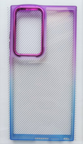 Луксозен твърд гръб  кристално прозрачен за Samsung Galaxy S23 Ultra 5G SM-S918B лилаво син кант 